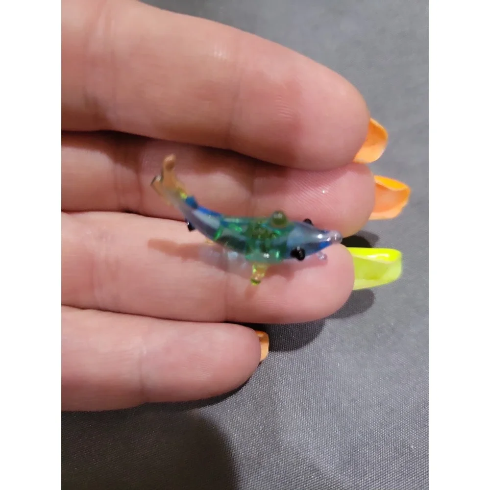 Hand Blown Glass Figurine Collectibles Handmade Miniature Fish Blue Amber